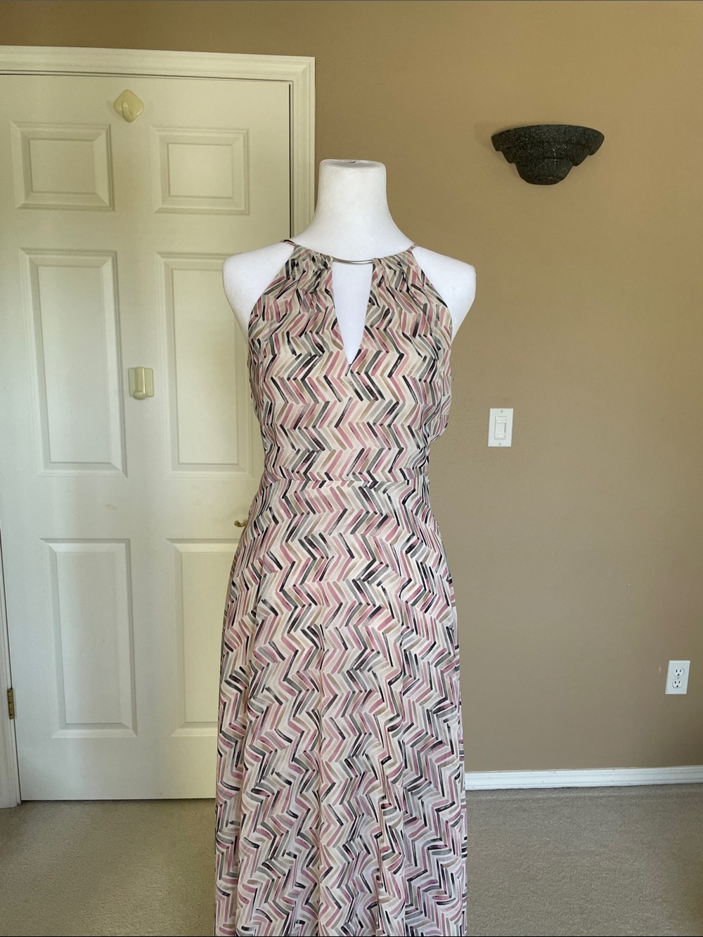 White House Black Market Pink Chevron Halter Maxi Dress